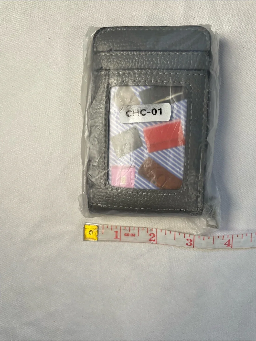 Faux Pebbled Leather Zippered Card Wallet 13 Compartments Clear ID Display GREY